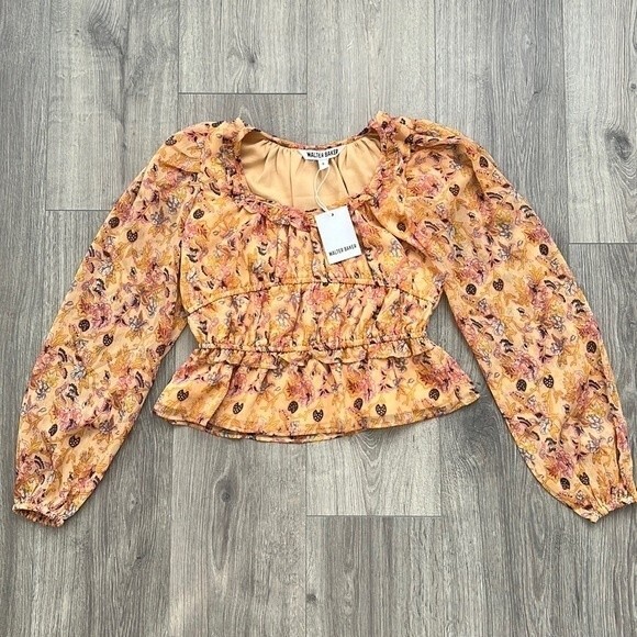 WALTER BAKER Myka Blouse Size Small Orange Floral Cottagecote Boho Coquette NWT - Picture 4 of 12